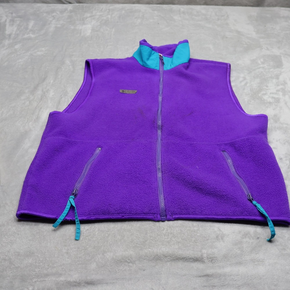 Columbia Vest Womens Medium Purple Fleece Full Zip Retro Hiking Made in USA VTG